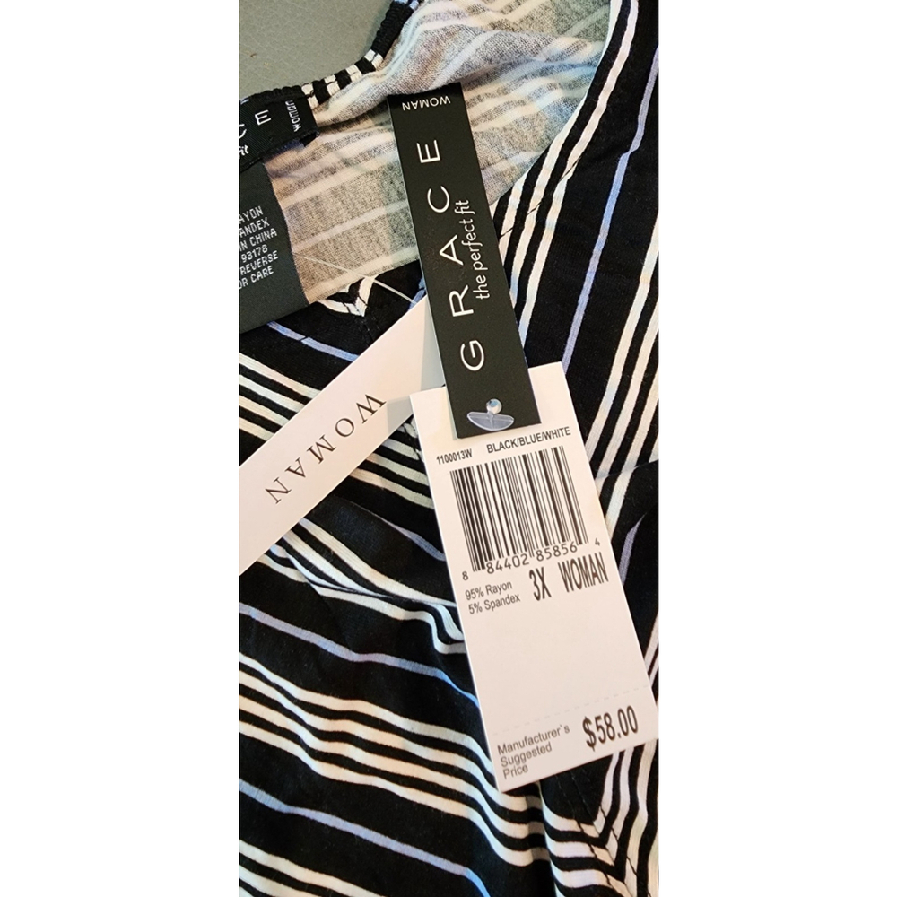 Grace The Perfect Fit Tunic Top Women's 3X NWT Black/Blue/White - Picture 4 of 6